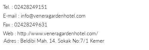 Venera Garden Hotel telefon numaralar, faks, e-mail, posta adresi ve iletiim bilgileri